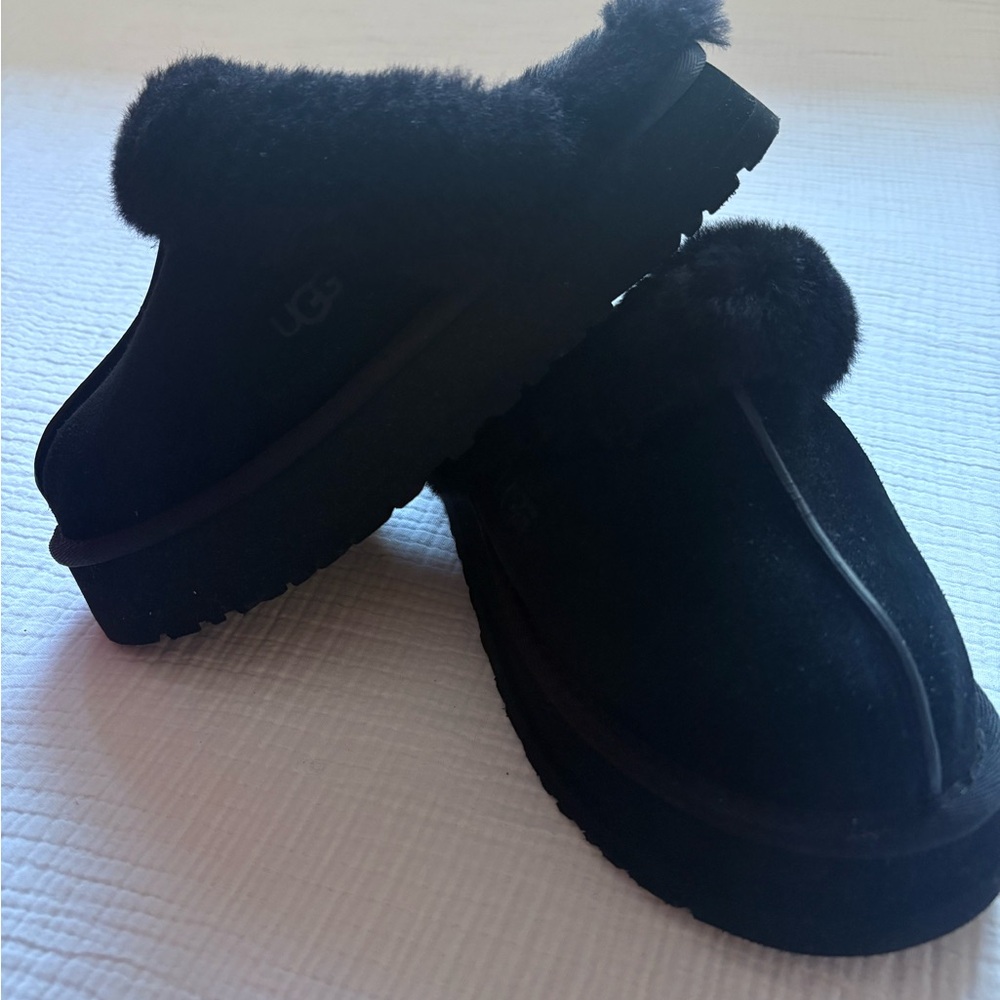 UGG Black Furry Slip-Ons